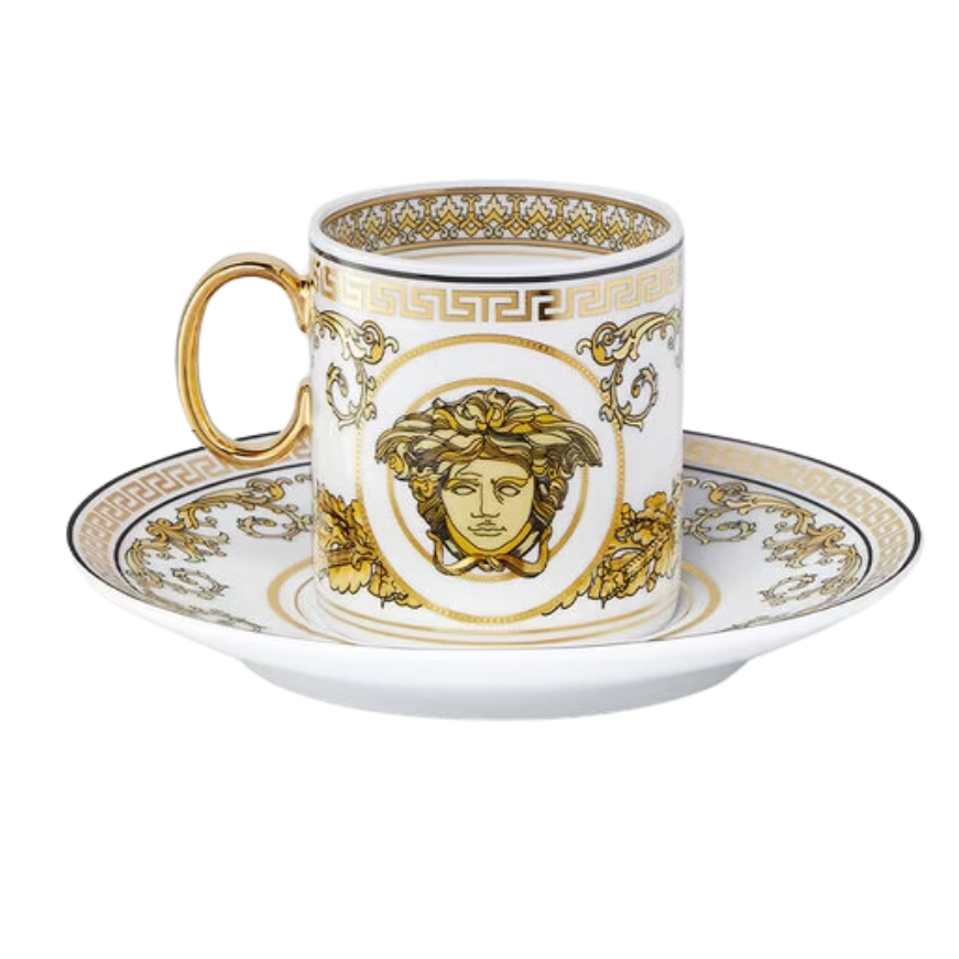 TAZA EXPRESSO/PLATILLO VERSACE HOME VIRTUS ORO/BLANCO