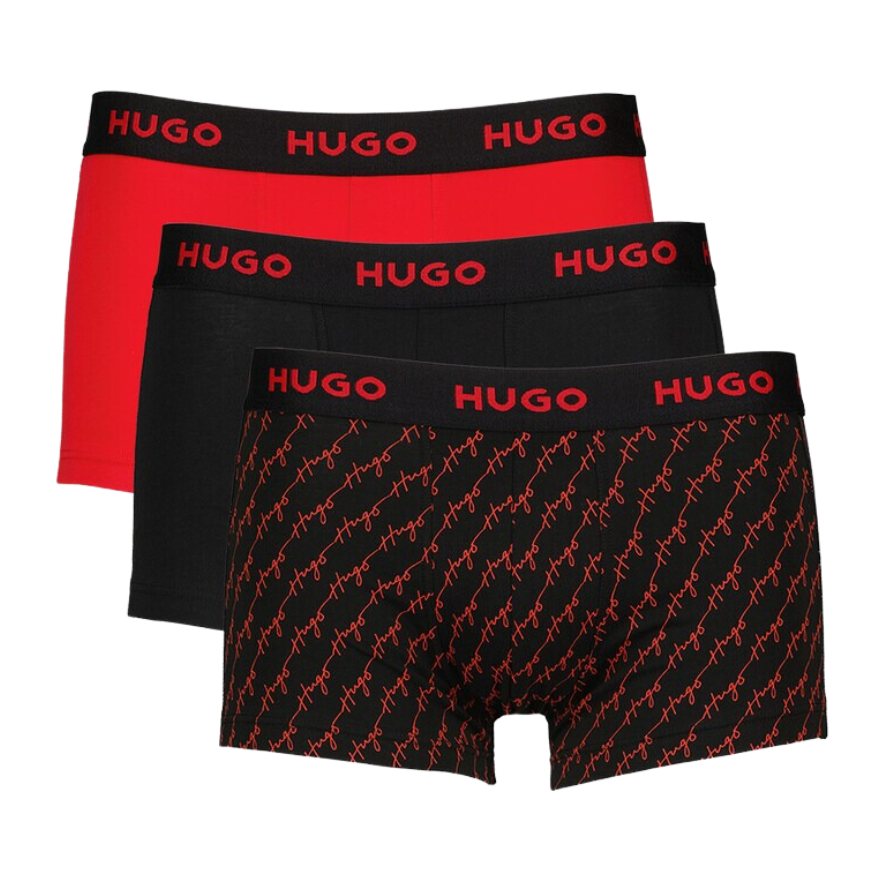 3 BOXER HUGO 50480170 NEGRO/ROJO