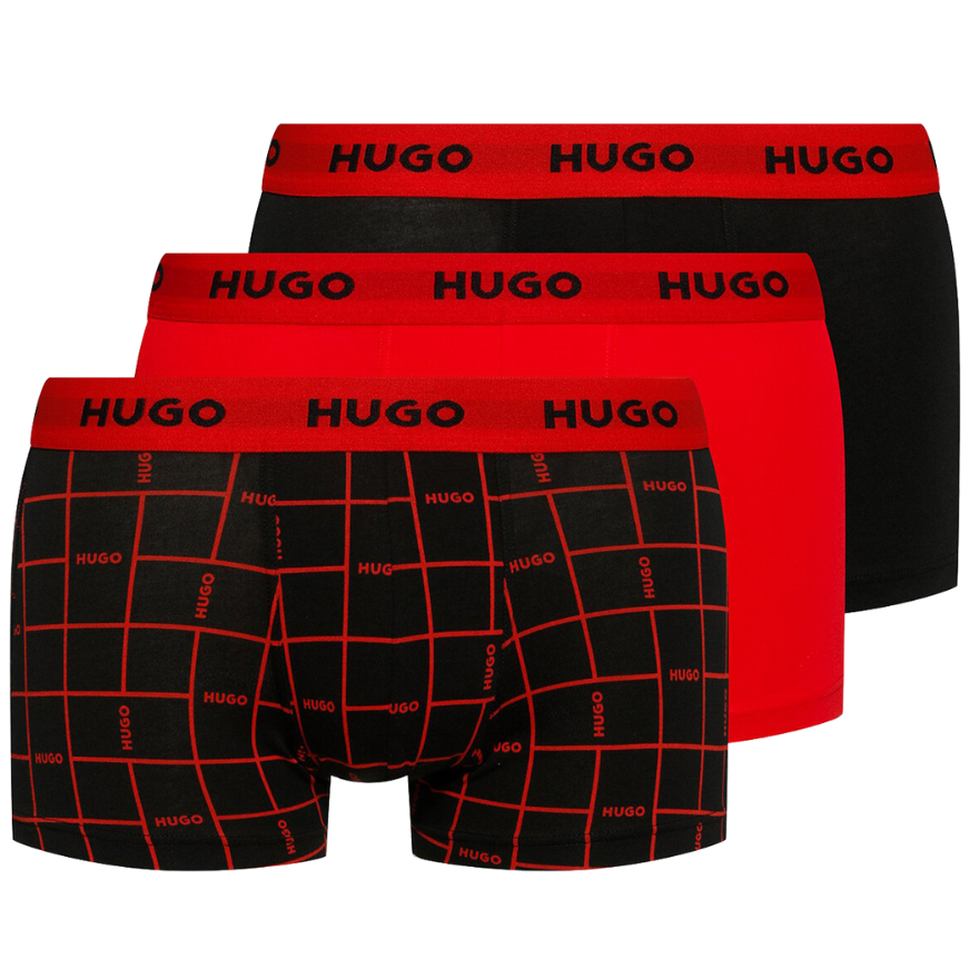 3 BOXER HUGO 50480170 NEGRO/ROJO