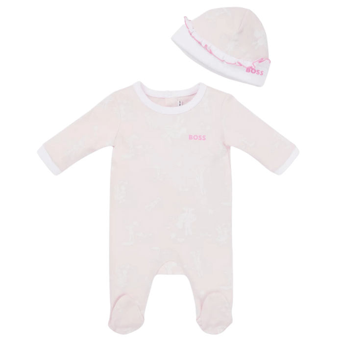 SET ENTERIZO+GORRO BOSS KIDS J98401 ROSA