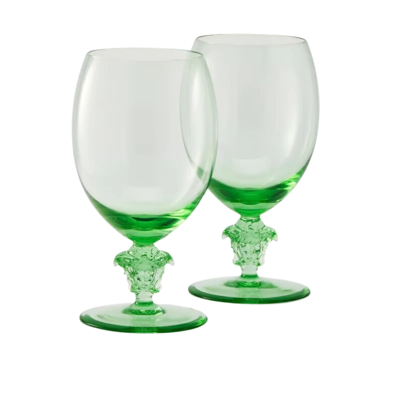 2 TAÇAS DE VINHO TINTO VERSACE HOME MEDUSA LUMIERE VERDE