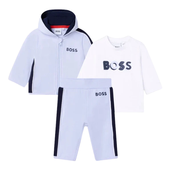 CONJUNTO+REMERA BOSS INFANTIL J98369 CELESTE/BLANCO