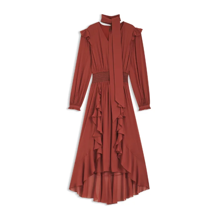 VESTIDO BOSS EM GEORGETTE DE CREPE COM LENÇO REMOVÍVEL C_DOMINGUE 50556647